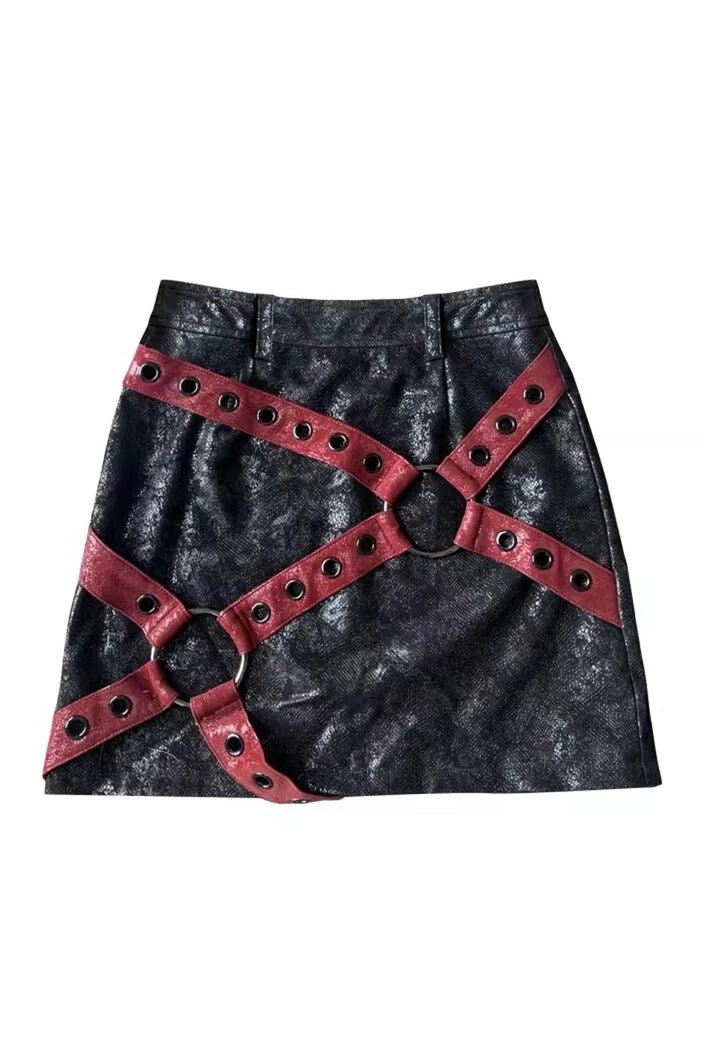 Y2k Red & Black PU Leather Mini Skirt