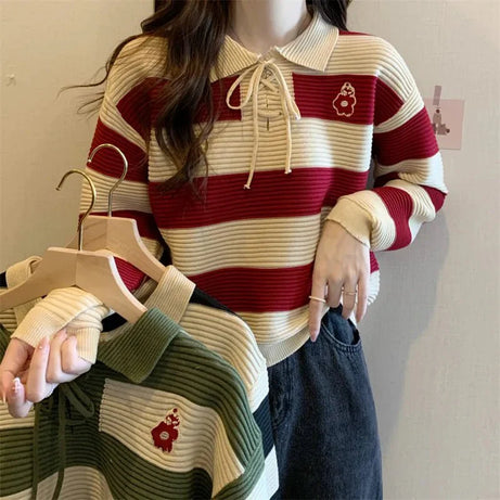 Y2k Red Doll Collar Knit Sweater