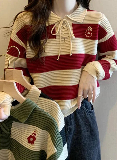 Y2k Red Doll Collar Knit Sweater