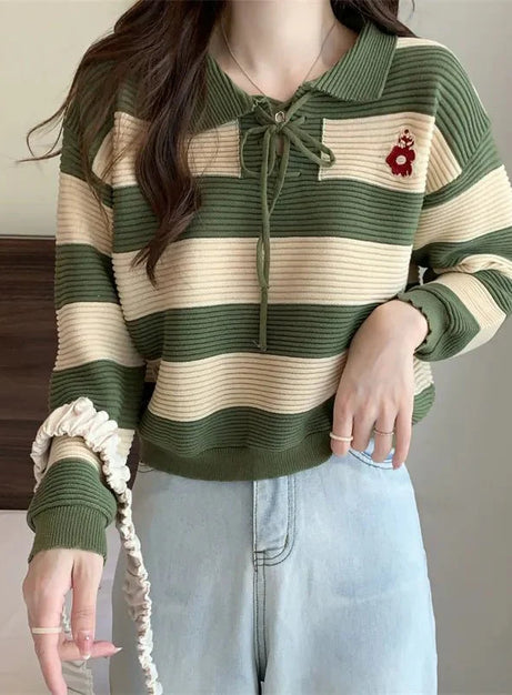 Y2k Red Doll Collar Knit Sweater