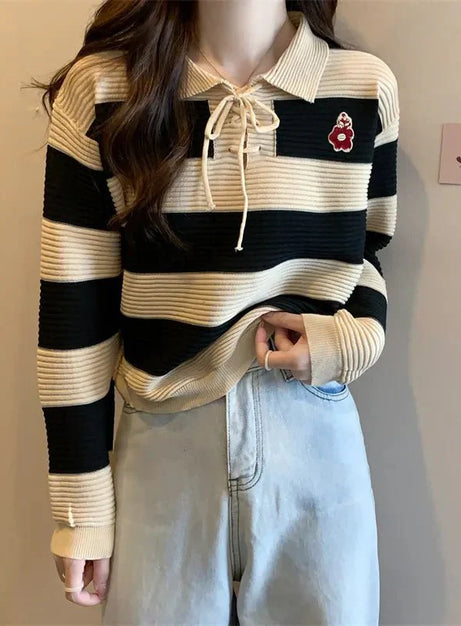 Y2k Red Doll Collar Knit Sweater