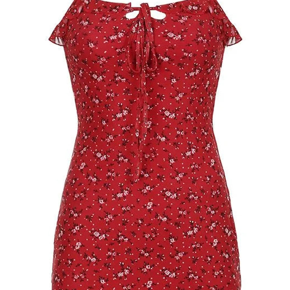 Y2k Red Floral Mini Sundress