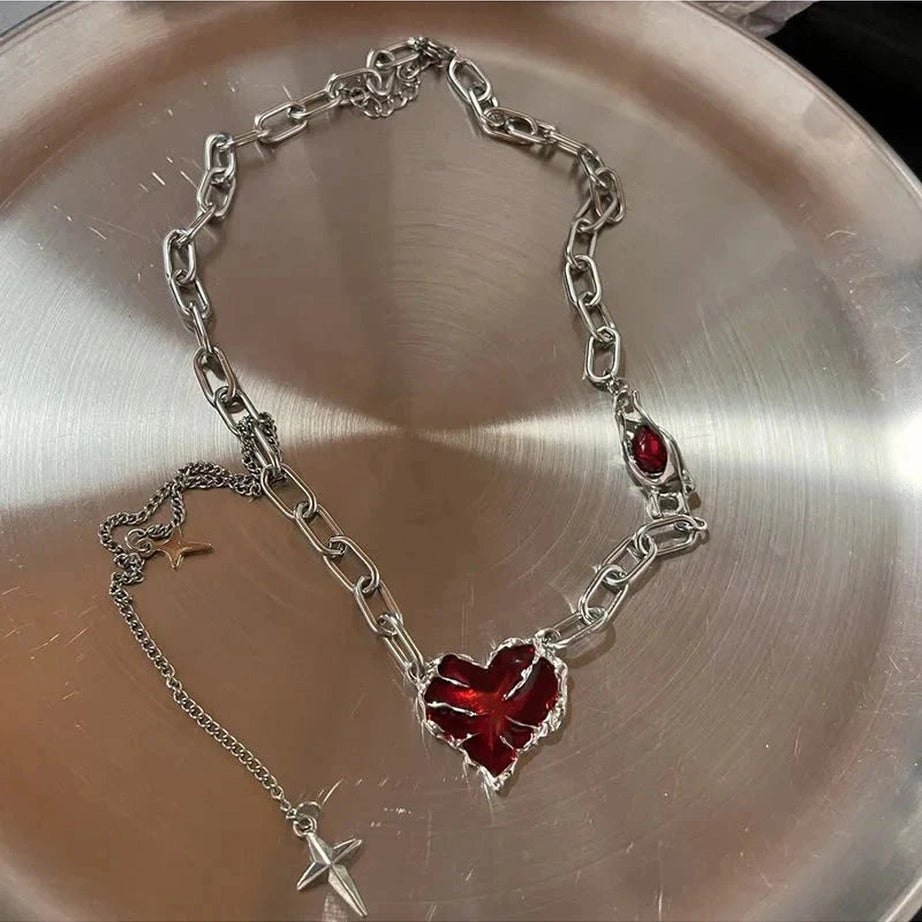 Y2k Red Heart Gothic Necklace