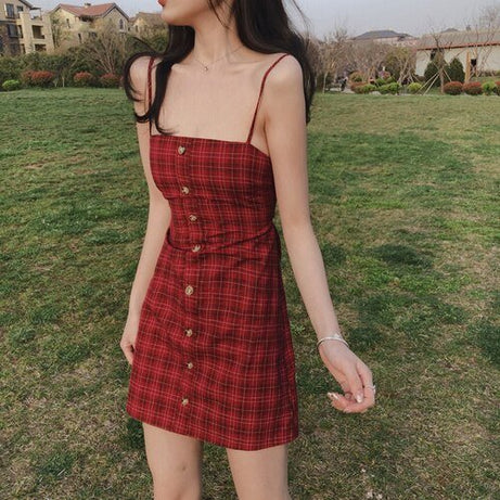 Red Plaid Retro Dress - Dresses