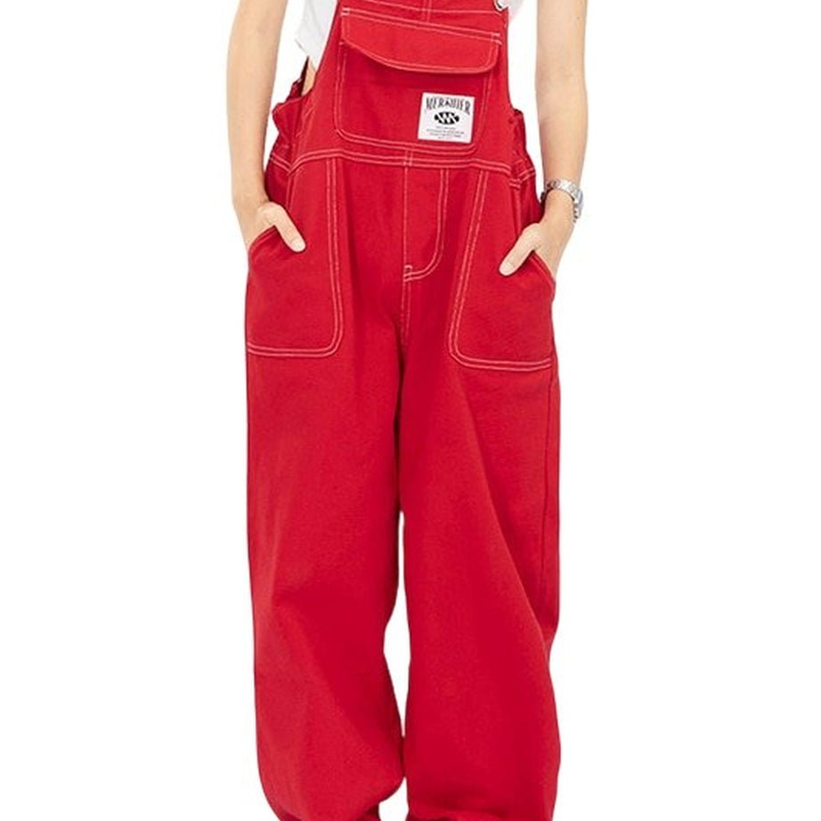 Y2k Red Suspender Jeans