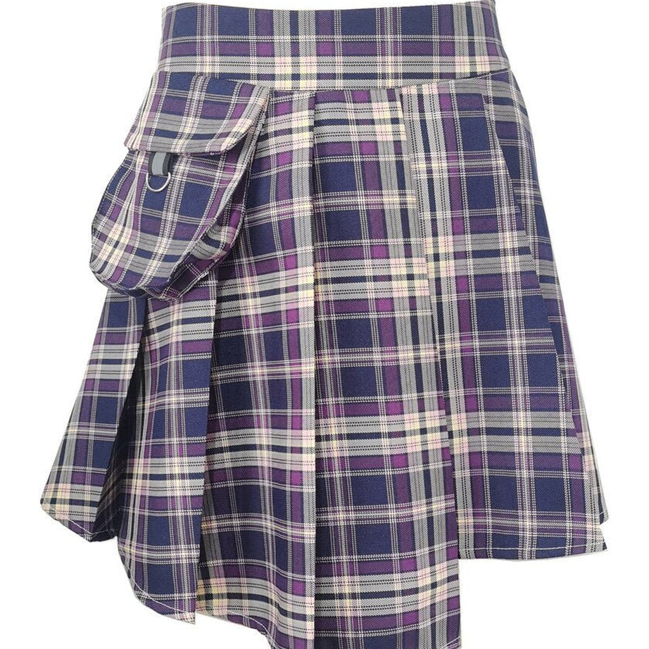 Y2k Red Tartan Button Mini Skirt