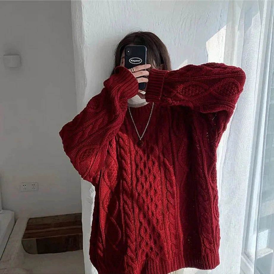 Y2k Red Twist Knit Preppy Sweater