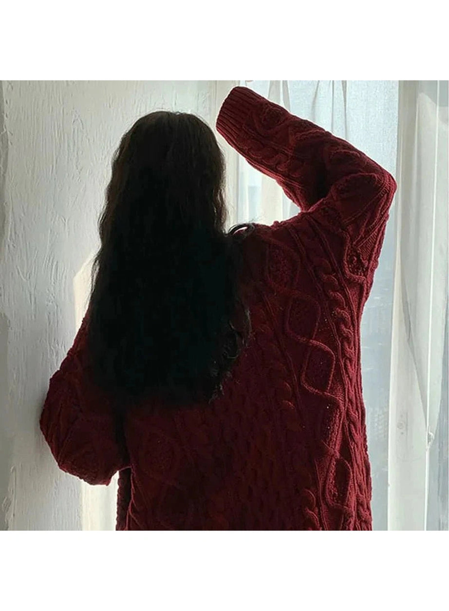 Y2k Red Twist Knit Preppy Sweater