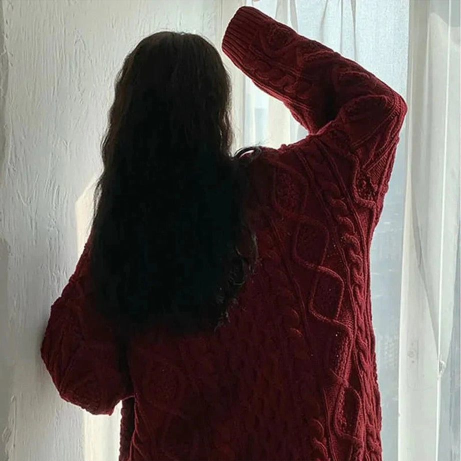 Y2k Red Twist Knit Preppy Sweater