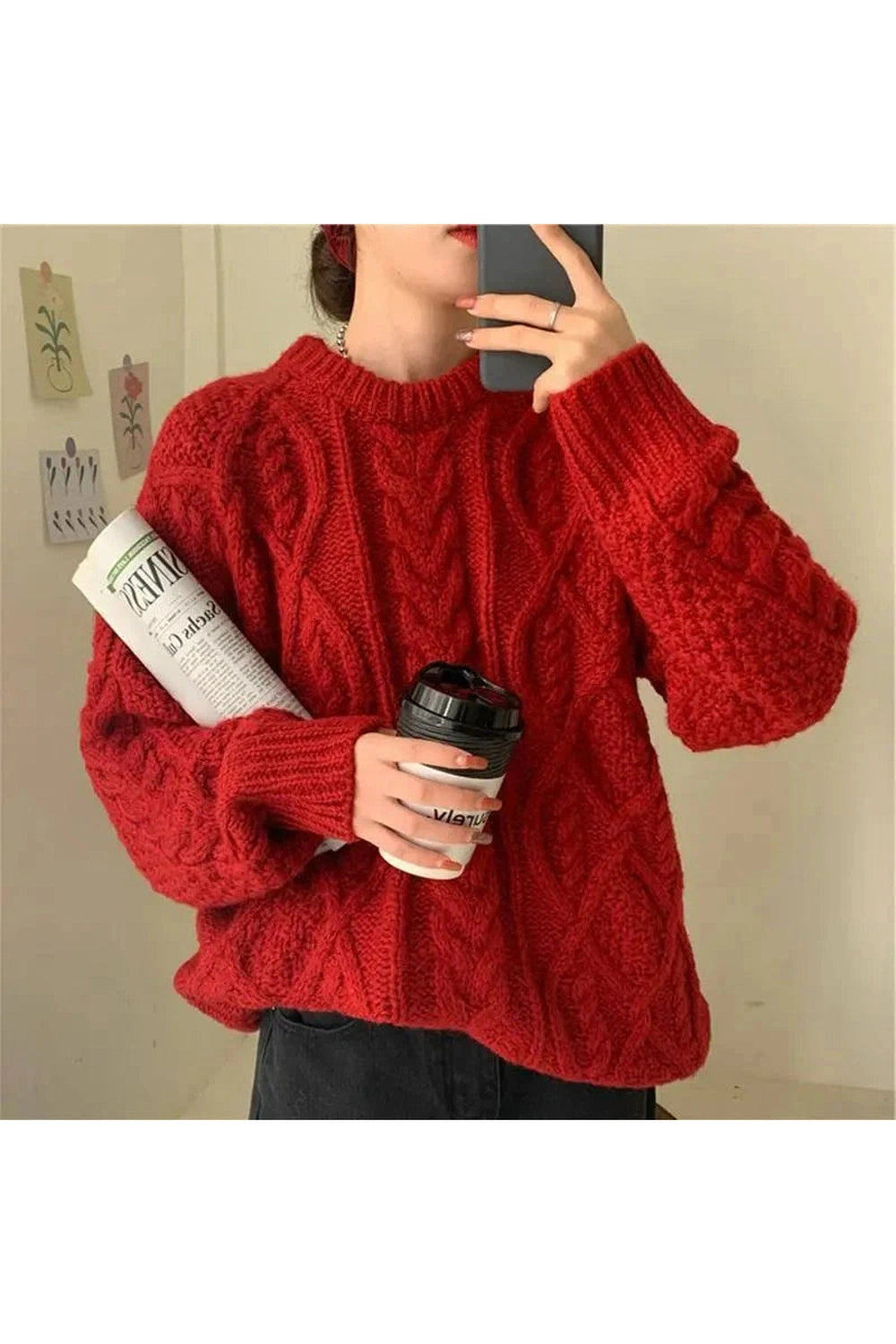 Y2k Red Twist Knit Preppy Sweater