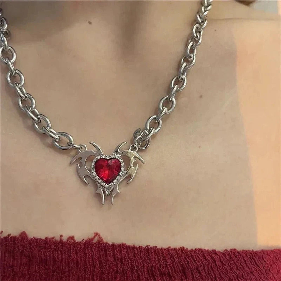 Y2k Red Zircon Love Thick Chain Necklace