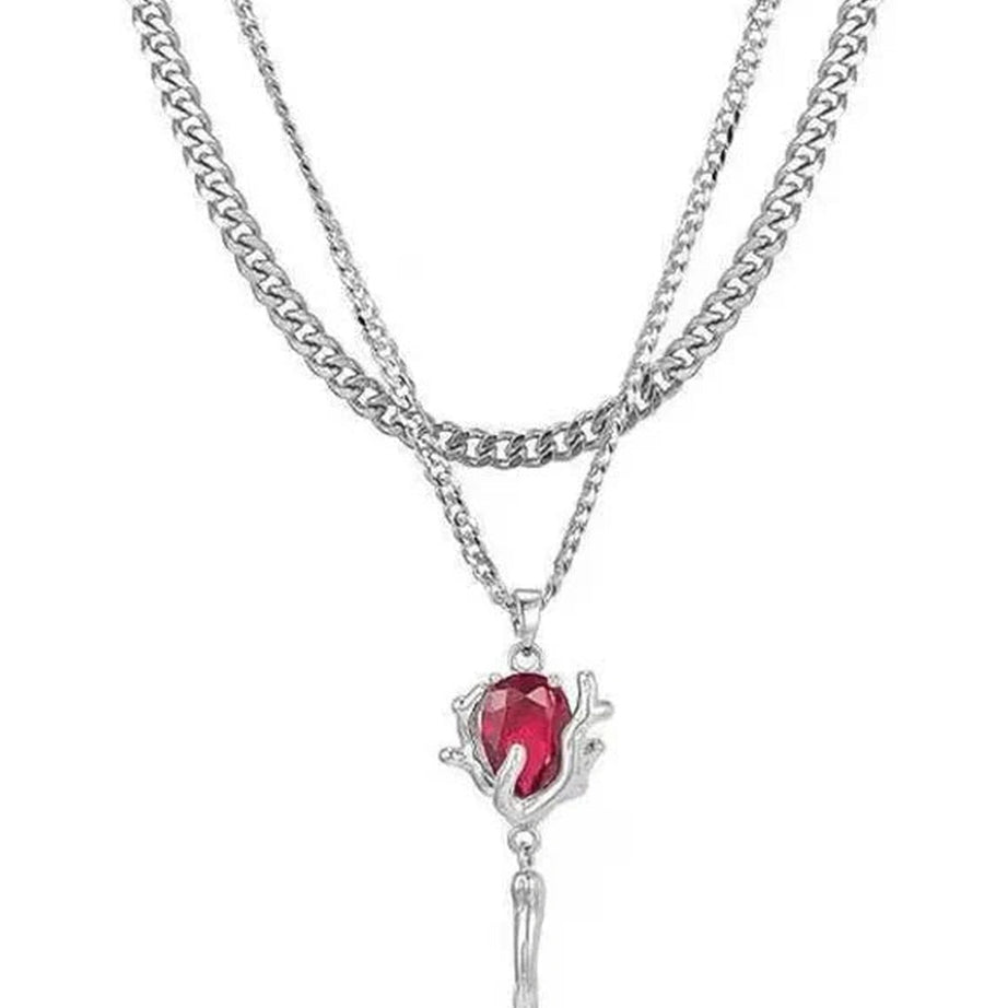 Y2k Red Zircon Rose Layered Necklace