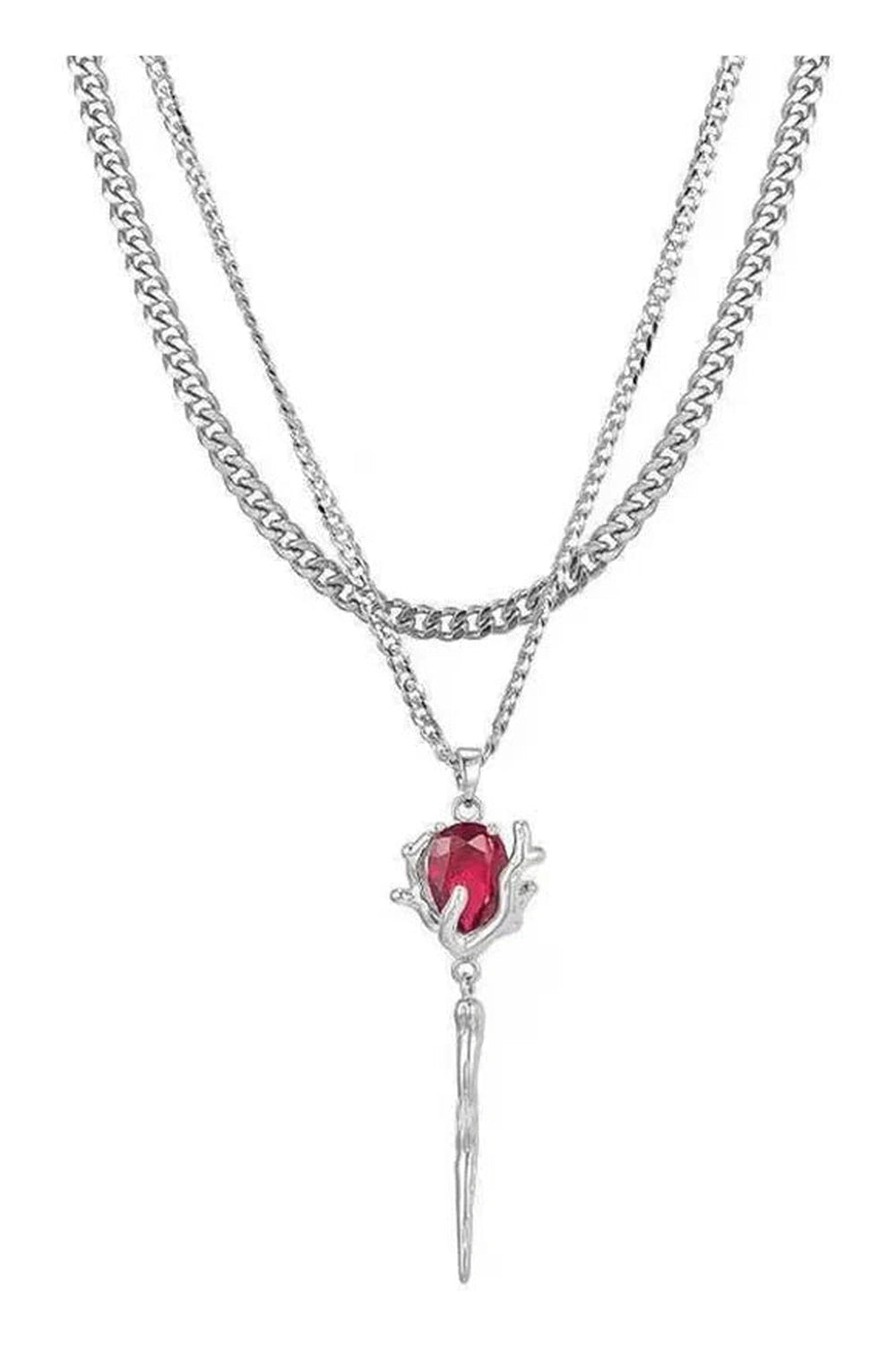 Y2k Red Zircon Rose Layered Necklace