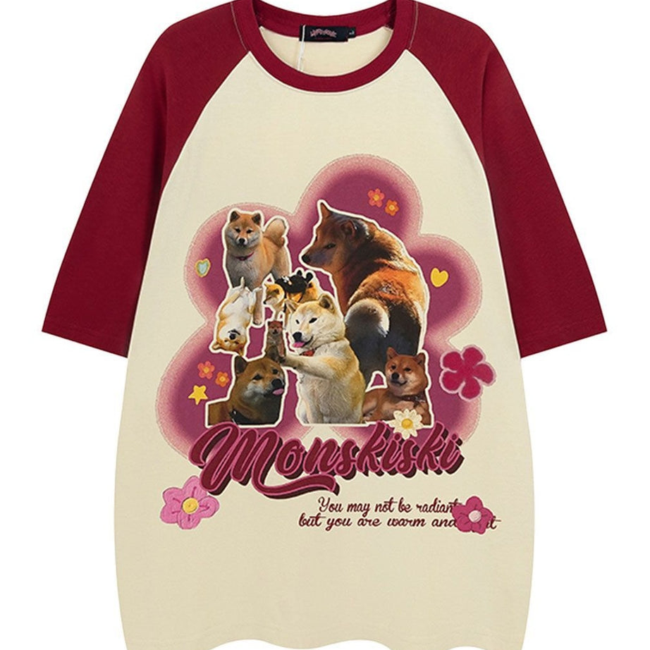 Y2k Retro Dog Raglan Sleeve T-Shirt