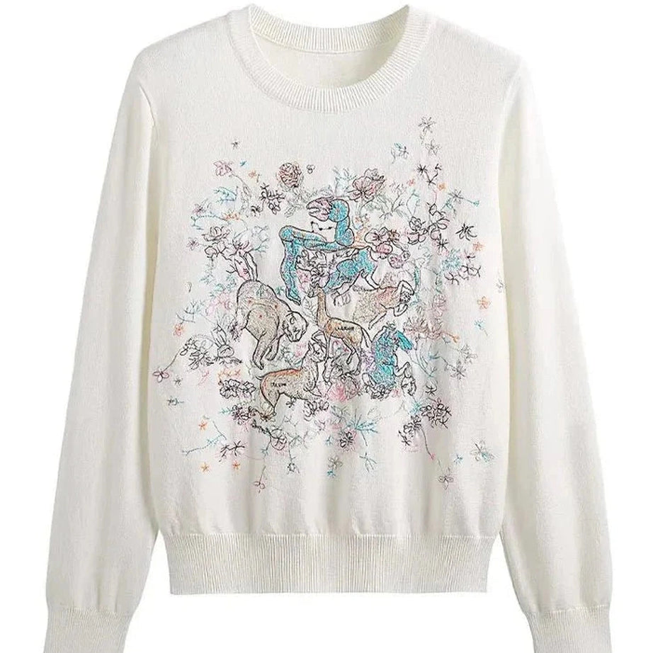 Y2k Retro Embroidery Knit Pullover