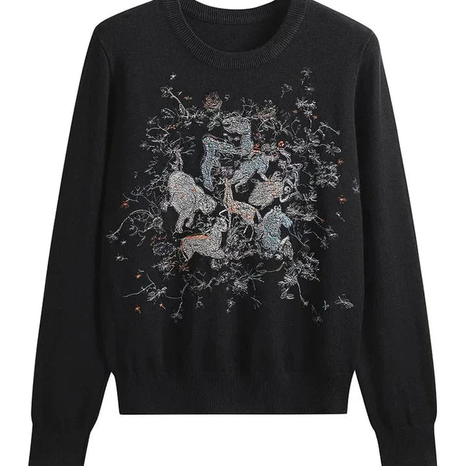 Y2k Retro Embroidery Knit Pullover