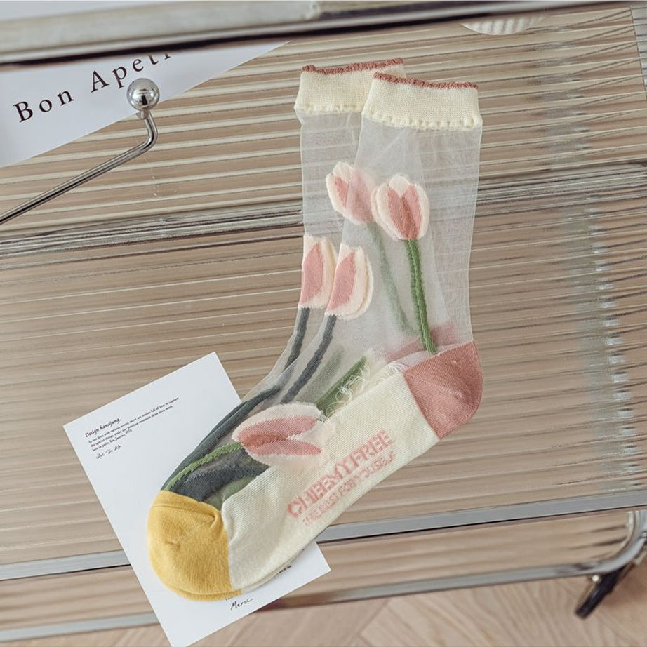 Y2k Retro Flower Transparent Socks