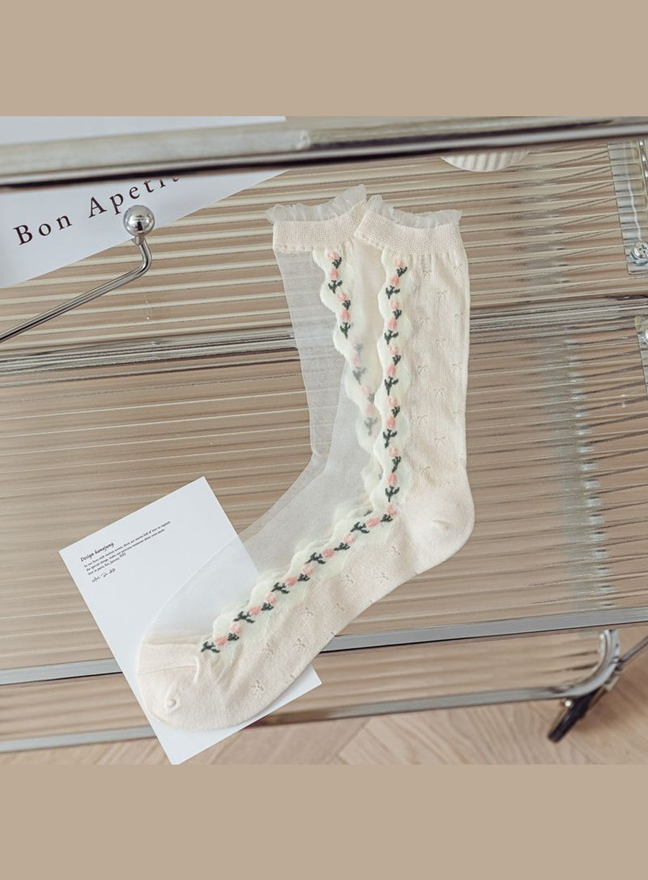 Y2k Retro Flower Transparent Socks