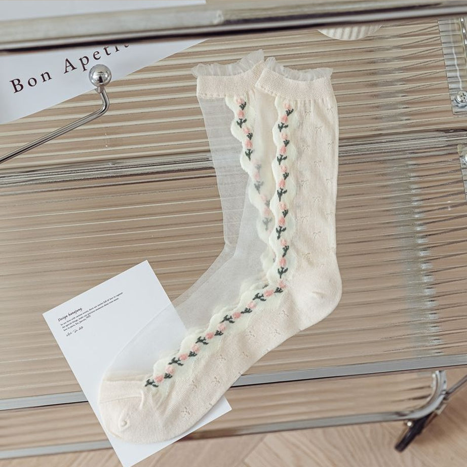 Y2k Retro Flower Transparent Socks