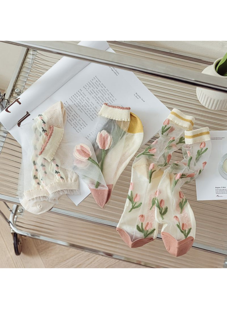 Y2k Retro Flower Transparent Socks
