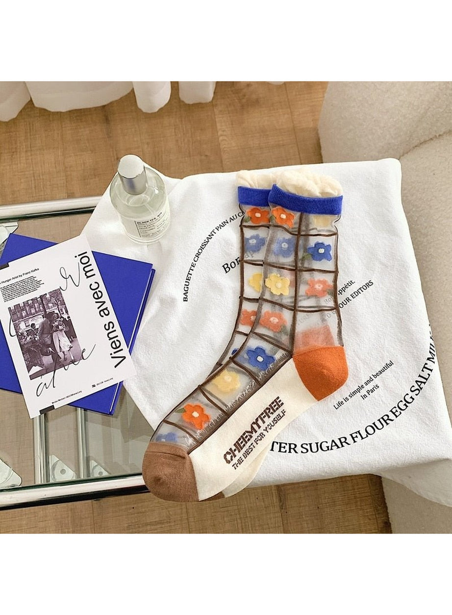 Y2k Retro Flower Transparent Socks