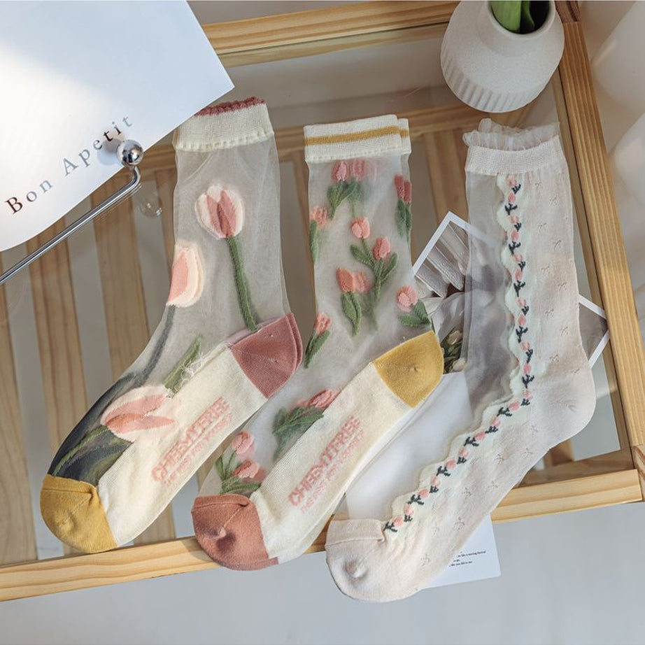 Y2k Retro Flower Transparent Socks