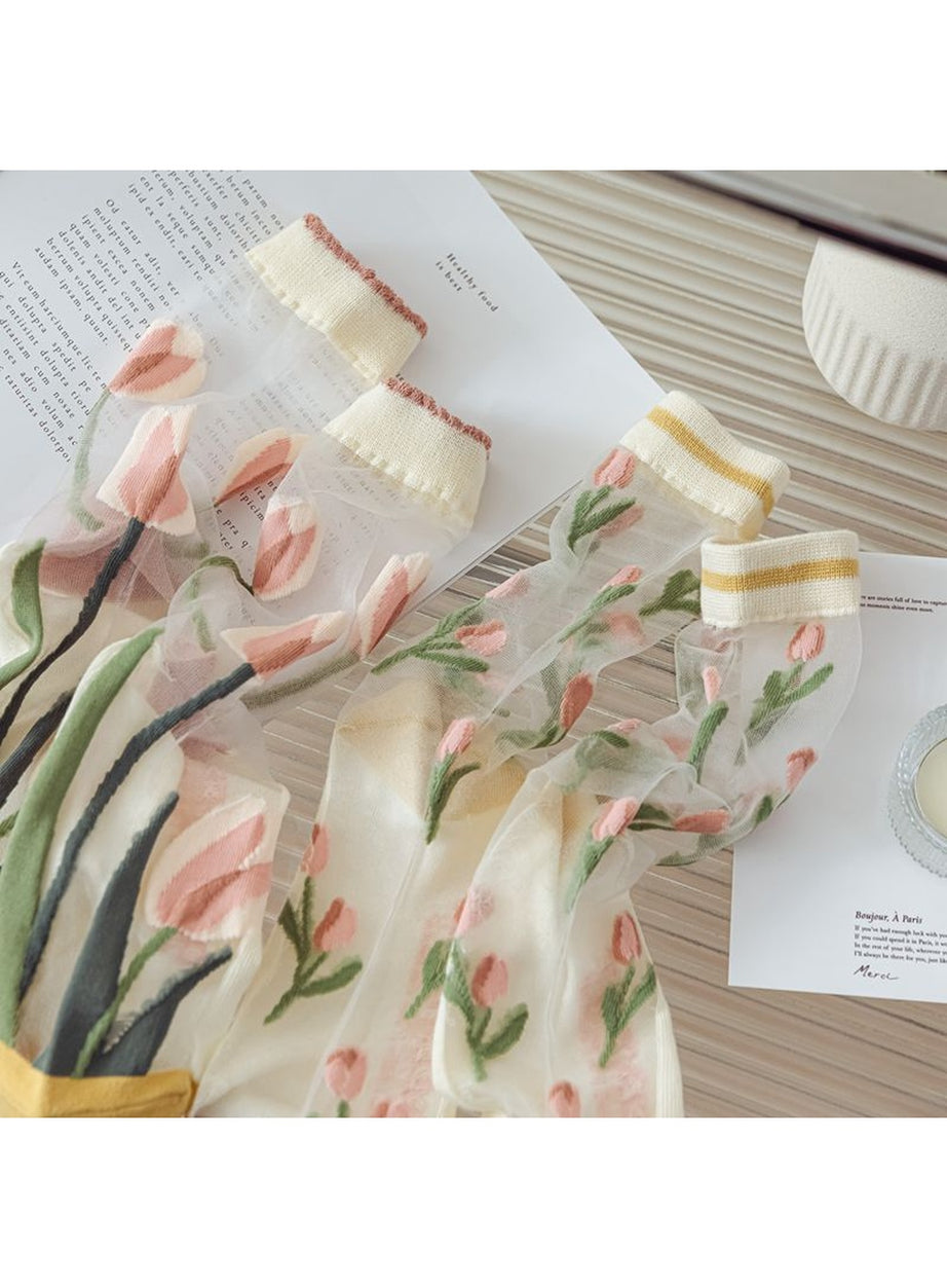Y2k Retro Flower Transparent Socks