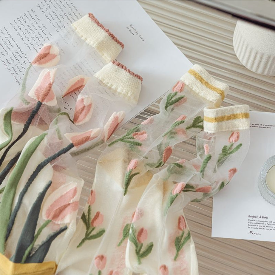 Y2k Retro Flower Transparent Socks