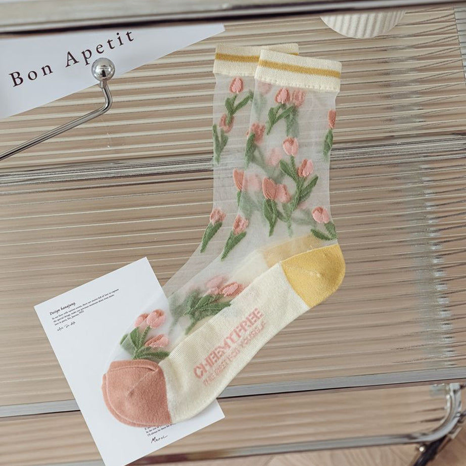 Y2k Retro Flower Transparent Socks
