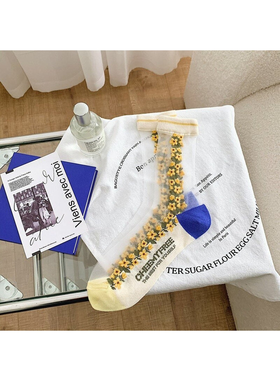 Y2k Retro Flower Transparent Socks
