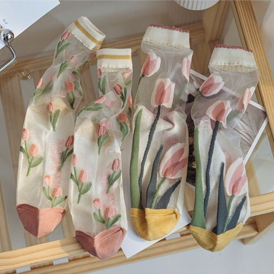 Y2k Retro Flower Transparent Socks