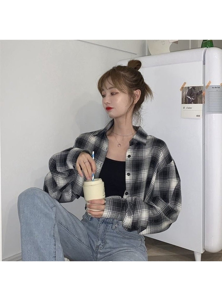 Y2k Retro Grunge Plaid Shirt