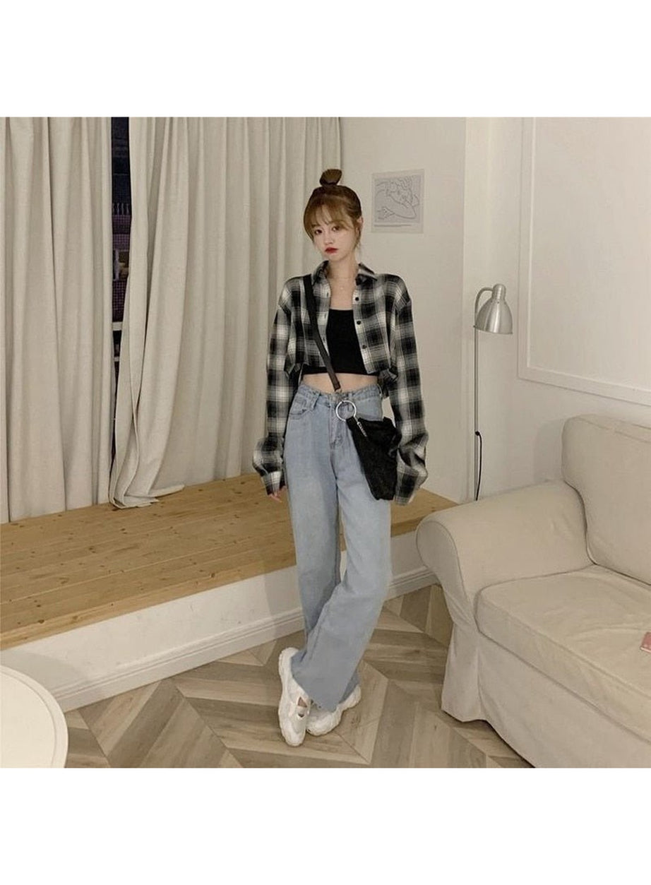 Y2k Retro Grunge Plaid Shirt