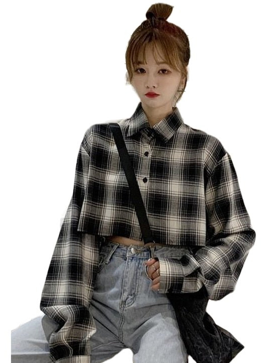 Y2k Retro Grunge Plaid Shirt