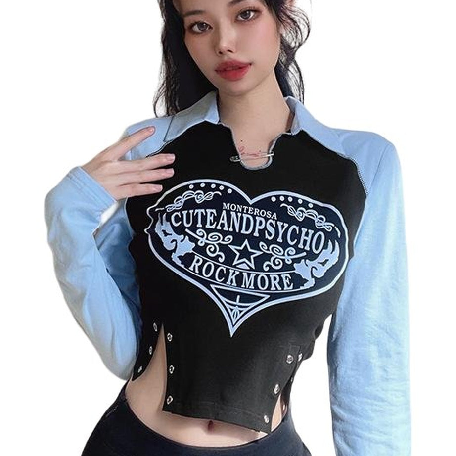 Y2k Retro Irregular Long Sleeve Crop Top