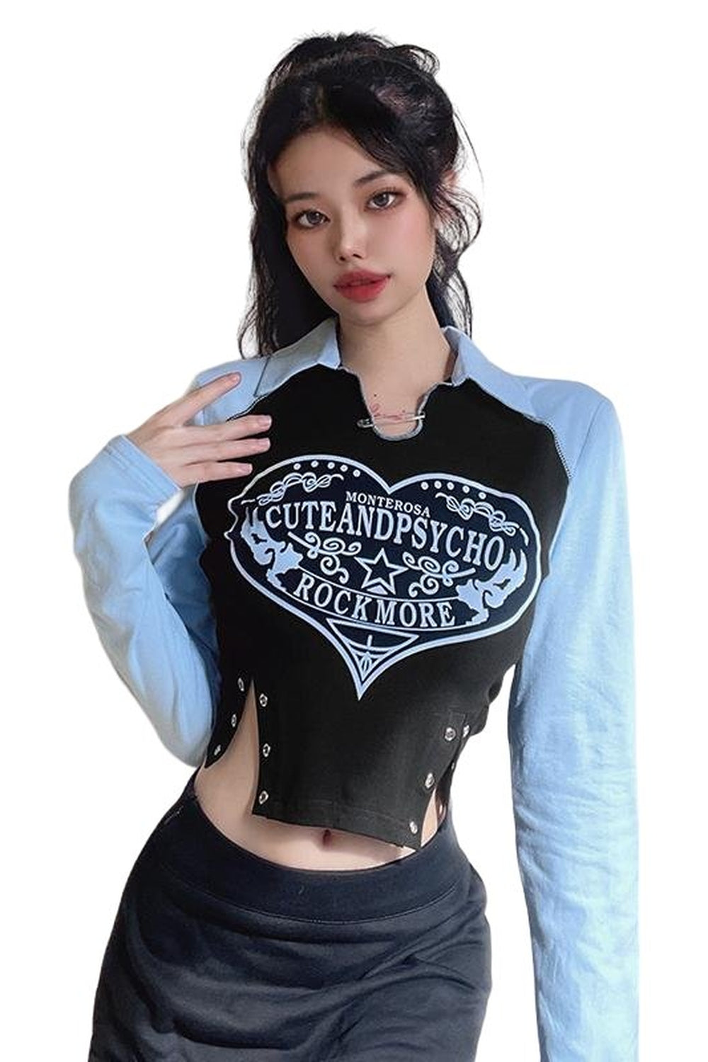 Y2k Retro Irregular Long Sleeve Crop Top