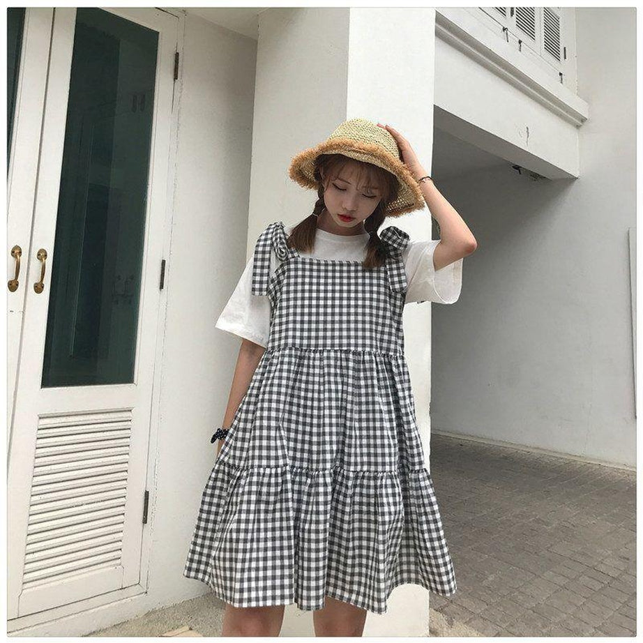 Y2k Retro Kawaii Sleeveless Elegant Plaid Dress