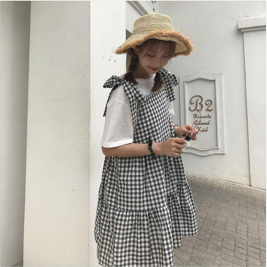 Y2k Retro Kawaii Sleeveless Elegant Plaid Dress