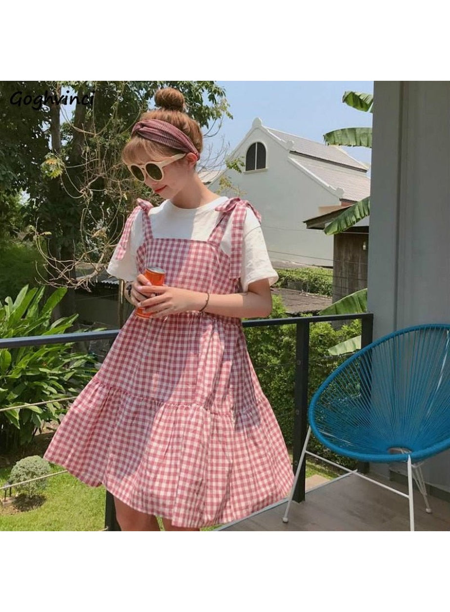 Y2k Retro Kawaii Sleeveless Elegant Plaid Dress