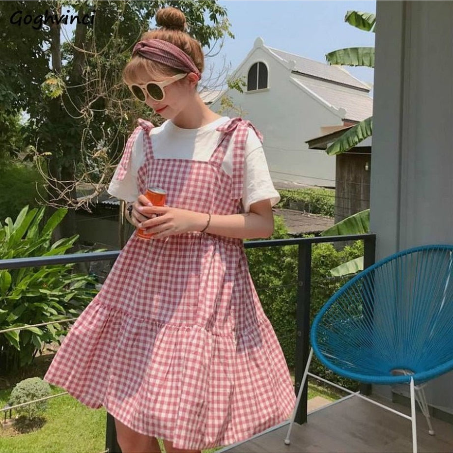 Y2k Retro Kawaii Sleeveless Elegant Plaid Dress