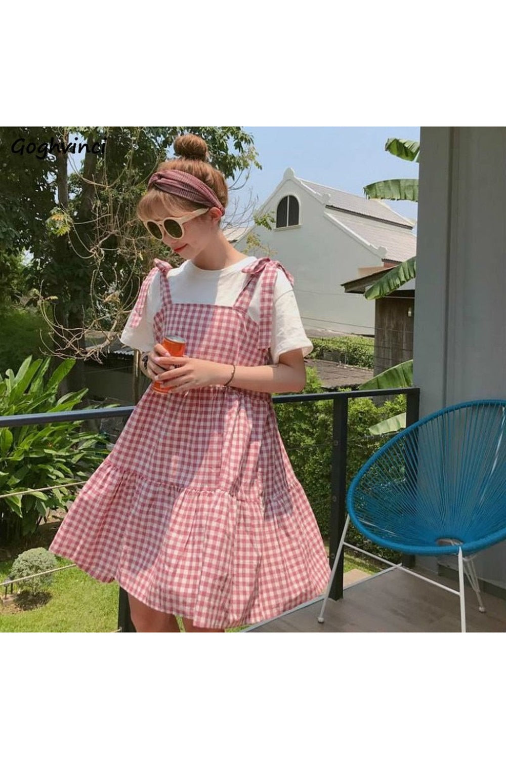 Y2k Retro Kawaii Sleeveless Elegant Plaid Dress