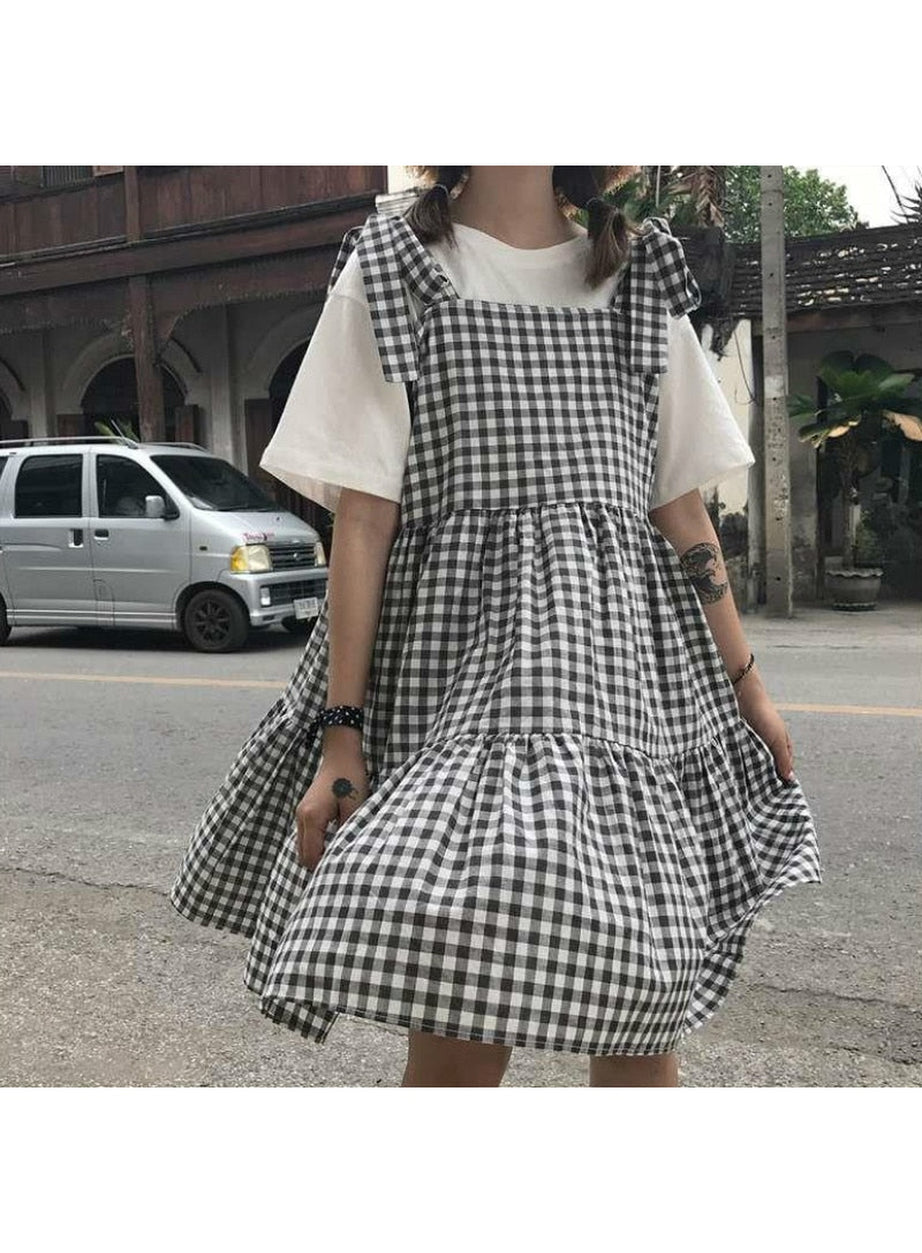 Y2k Retro Kawaii Sleeveless Elegant Plaid Dress
