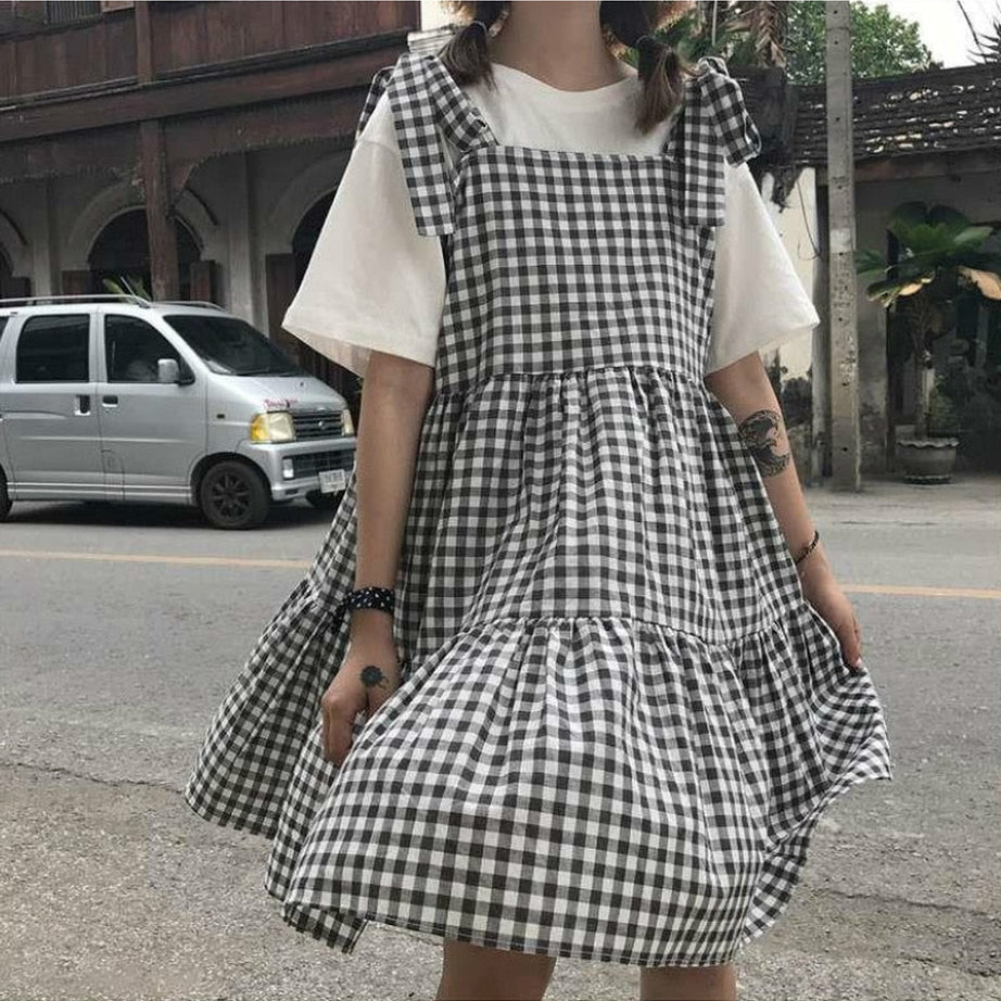 Y2k Retro Kawaii Sleeveless Elegant Plaid Dress