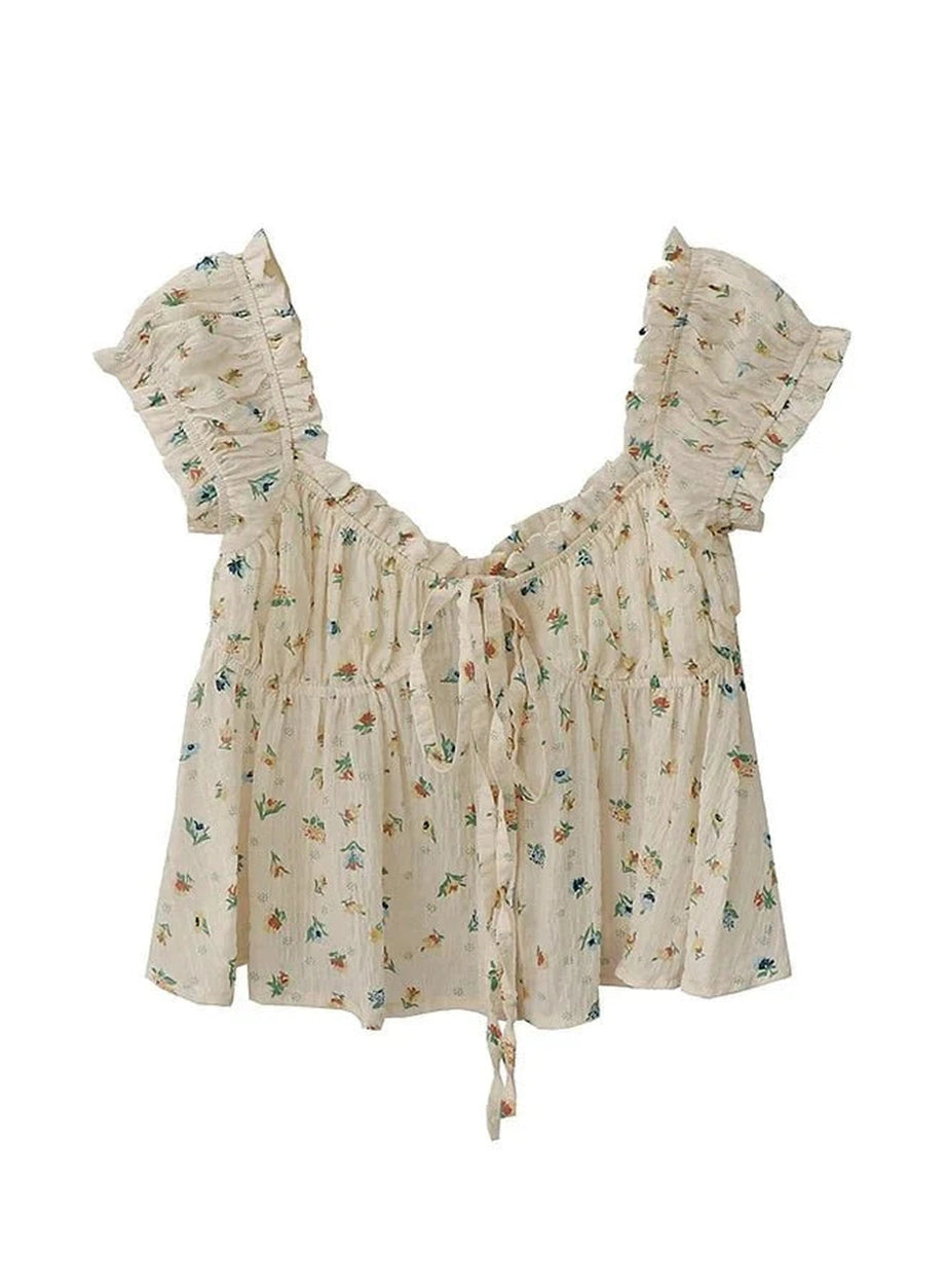 Y2k Retro Print Chiffon Blouse