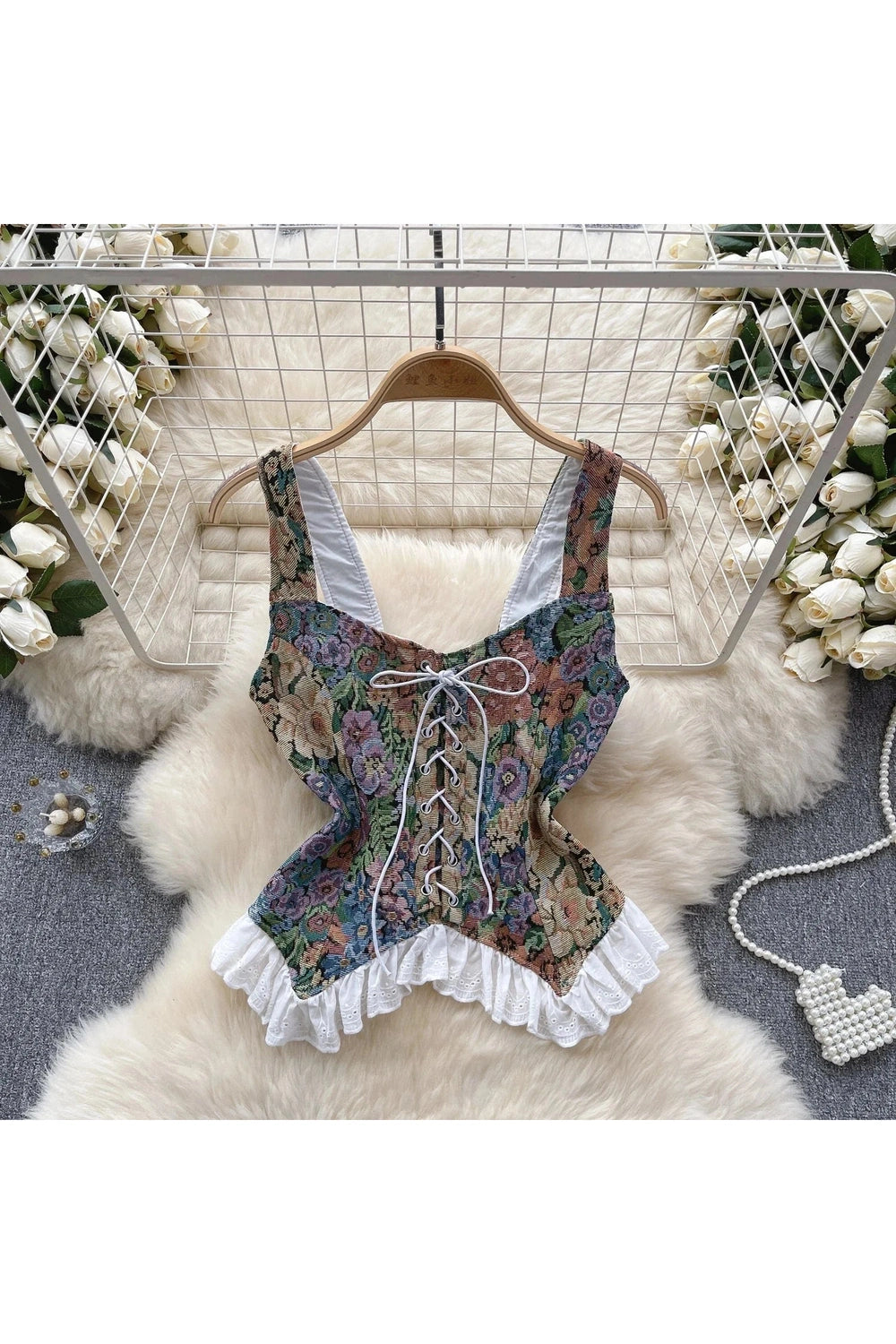 Y2k Retro Print Lace Camis Top