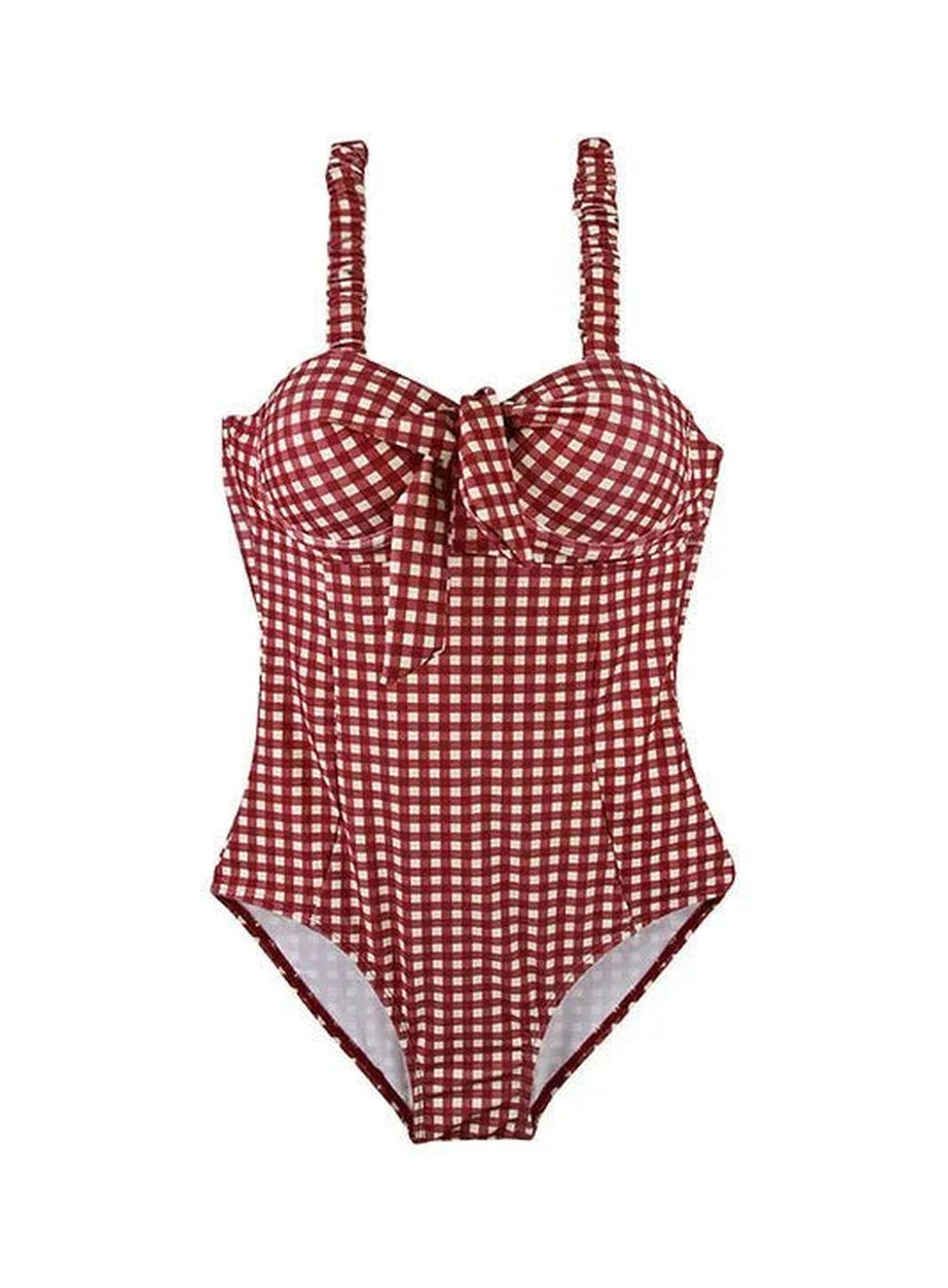 Y2k Retro Red Lattice Swimsuit