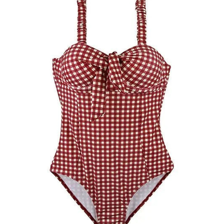 Y2k Retro Red Lattice Swimsuit