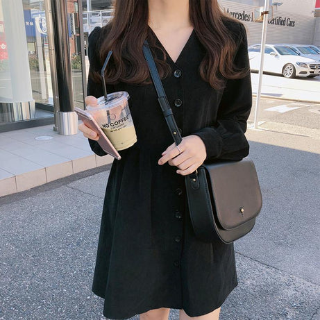 Retro Style Long Sleeve Cute Dress - Dresses