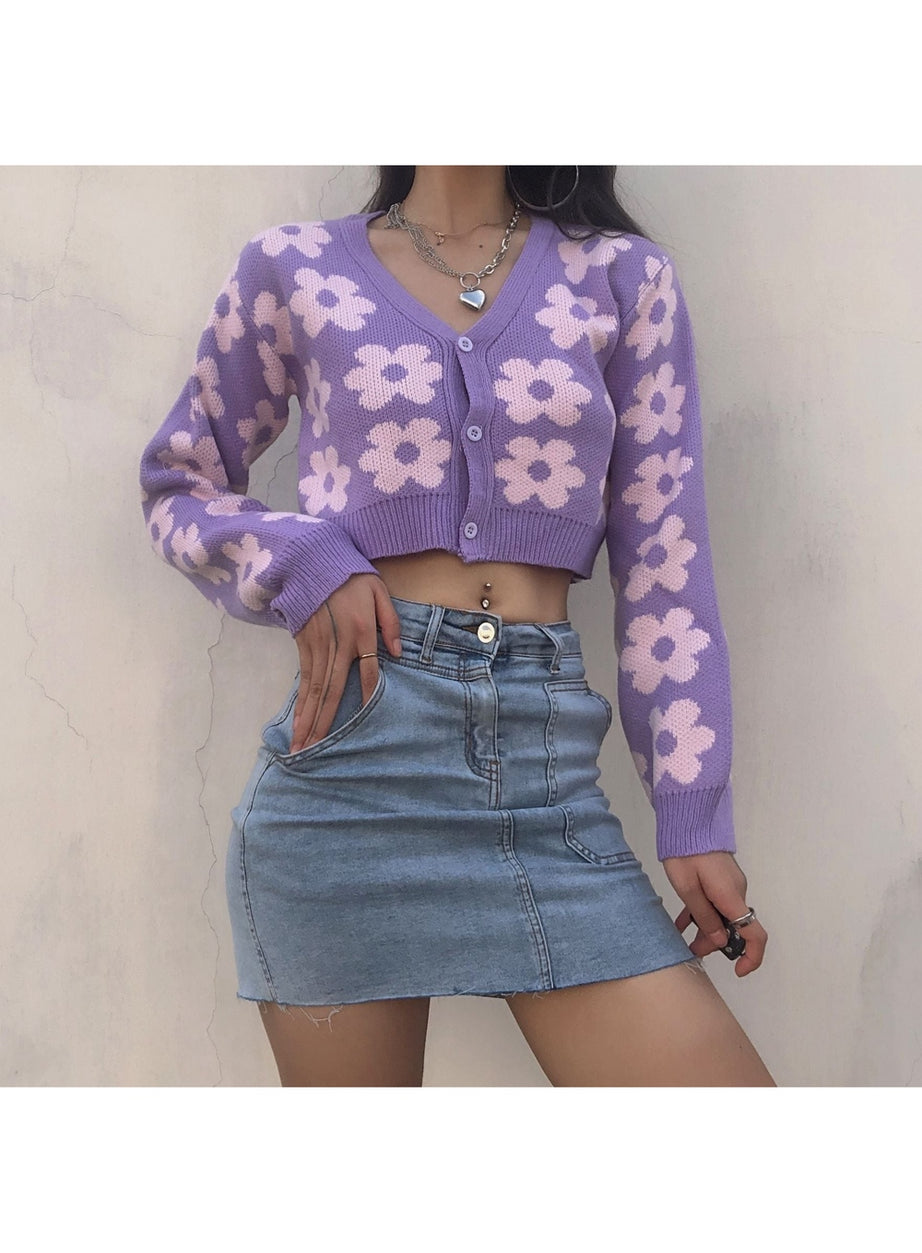 Y2k Retro Vintage Flower Cardigan