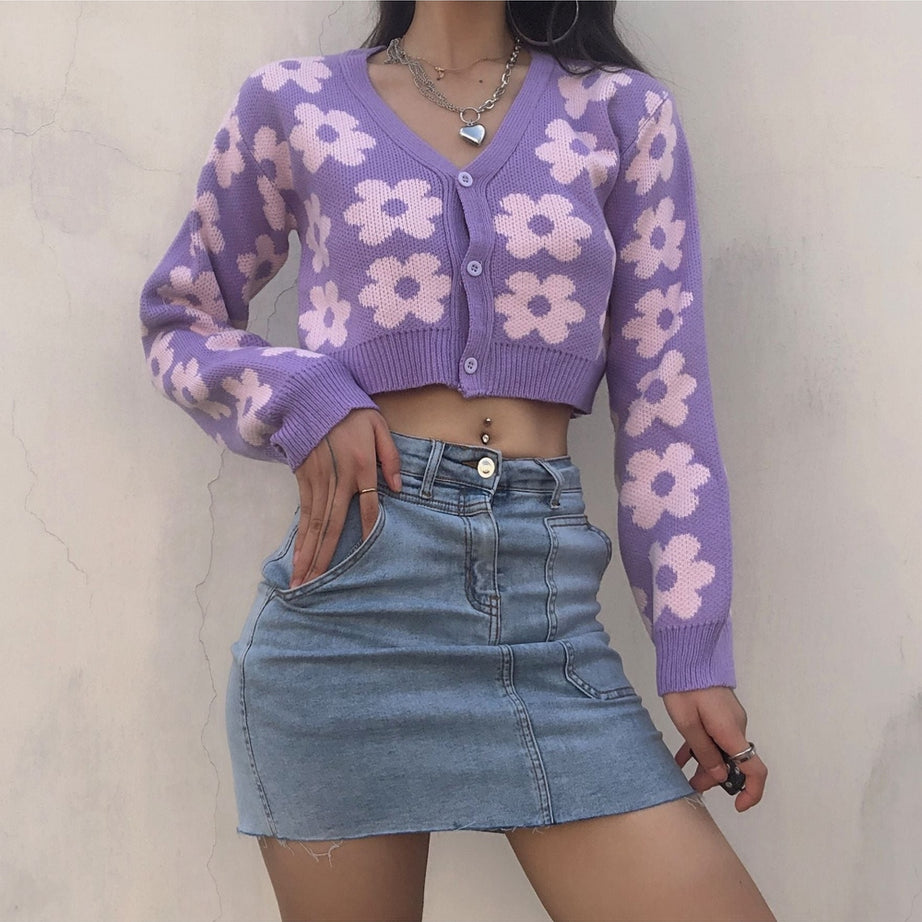 Y2k Retro Vintage Flower Cardigan